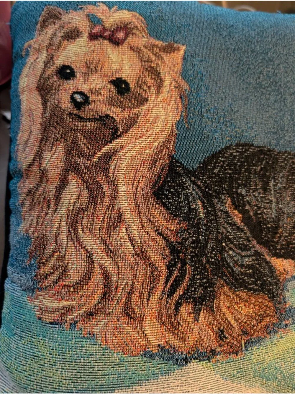 Yorkshire Terrier Tapestry Throw Pillow With Black Backing 16